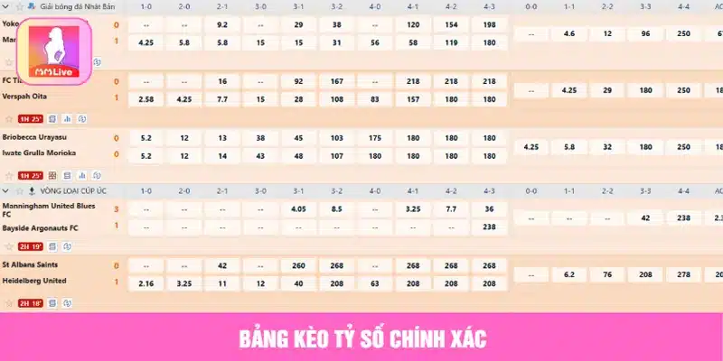Bảng kèo tỷ số chính xác